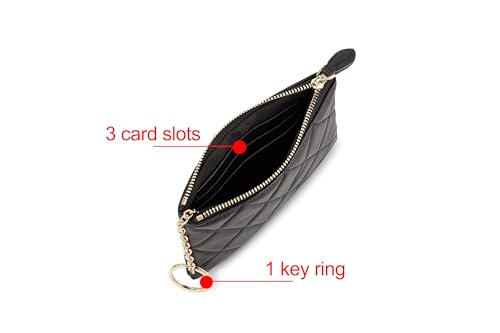 Image of DORIS&JACKY Soft Lambskin Leather Coin Purse Small Quilted RFID Blocking Top Zipper Wallet With Key Chain