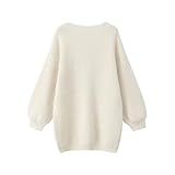 Juankrynord Modisches sexy rückenfreies lockeres Strickkleid für Damen Glockenärmel Rundhalsausschnitt V-Rücken Krawatte-Detail Mittellanges Strickkleid Party & Clubwear (Beige,M)