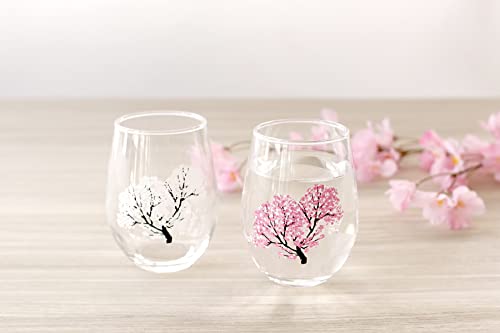 Japanese Sakura Cherry Blossom Color Changing Glass Cups (Pair) Magical Blooming Wine Glasses