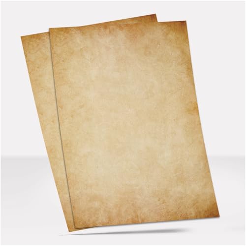 50 Blatt Briefpapier (A4) | Altes Papier - Vintage braun | Motivpapier | edles Retro Design Drucker Papier | beidseitig bedruckt | Bastelpapier Urkundenpapier beige alt | 90 g/m²