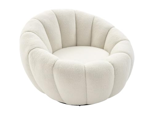 Vente-unique - Fauteuil Coquillage pivotant en Tissu Bouclette Blanc COSSATO