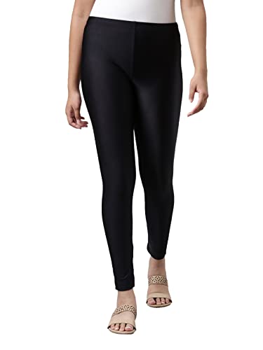 Image of GO COLORS Girls Solid Mid Rise Slim Fit Shimmer Leggings