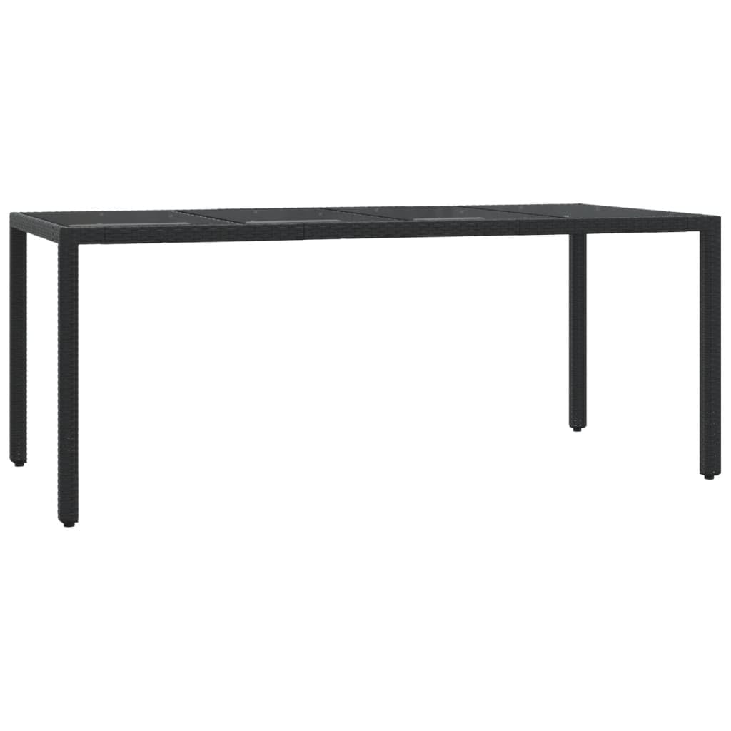 7-częściowy zestaw ogrodowy do jadalni z czarnego polirattanu, odporny na promieniowanie UV, 190 x 90 cm, stół ze szklanym blatem, na taras, balkon, na zewnątrz