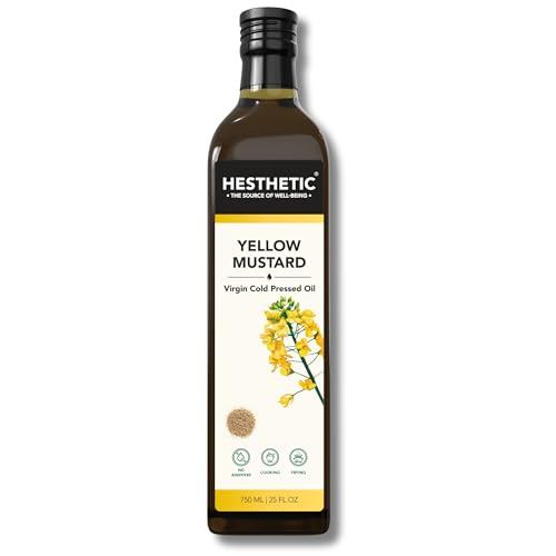 Image of HESTHETIC Cold Pressed Mustard (Sarson) Oil 750ml | Pure Sarson Ka Tel | Natural-Aroma Unrefined Cooking Oil for North Indian & Bengali Cuisine | German-Tech Single-Screw Press | Glass Jar