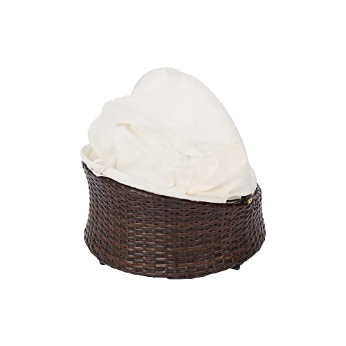 Teamson Pets Clotho Drinnen Draussen Rattan Katzen Oder Hunde Bett Liege mit Einziehbarem Baldachin und Abnehmbarem Waschbarem Kissen Braun/Creme ST-N10004-UK