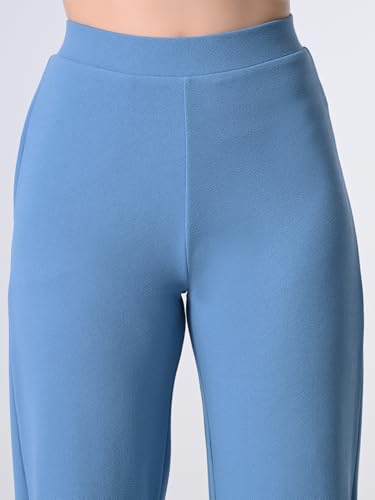Image of Women's High Waist Straight Fit Trousers,Solid Korean Stretchable Pants for Women, Regular Fit Elastic Waist Full Length Formal Trouser,Casual,Office Wear