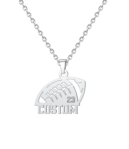 CoolJewelry Personalized Number Necklace with Name for Women Men Custom Number Necklaces Customized Football/Baseball/Soccer/Basketball/Volleyball Engraved Pendant Jewelry Gift for Sports Athelets
