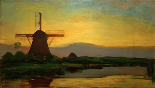 Impression d'art Vintage Piet Mondrian Moulin d'Oostzijder ambiance soir
