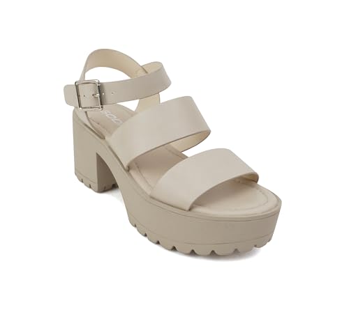 Image of Soda ACCOUNT ~ Women Open Toe Two Bands Lug sole Fashion Block Heel Sandals with Adjustable Ankle Strap