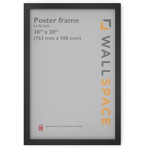 Wall Space 30 x 20 inch Black Frame | 76.2 x 50.8cm Wooden Poster Frame | Large Black Picture Frames 30x20 inches | 30x20 Poster Frame Made of Solid Wood | 20x30 inch Frame | 762 x 508 Black Frame Cover