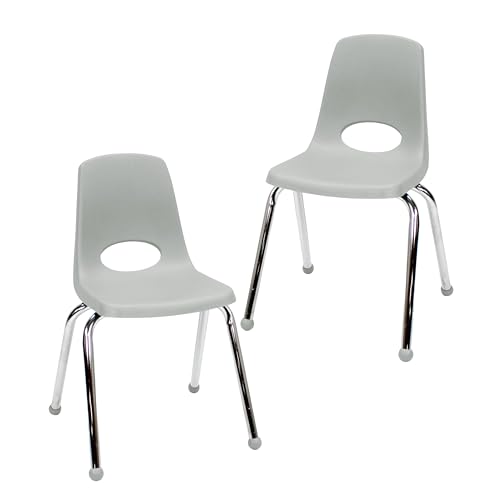 Image of FDP 16 inch School Stack Chair,Stacking Student Seat with Chromed Steel Legs and Ball Glides for Classroom, Homeschool or Office - Light Gray (2-Pack), 15413-LG