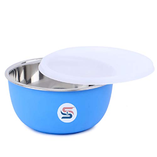 S&S QUALITY INTEGRITY INNOVATION Plastic Coated Stainless Steel and Polypropylene Modern Microwave Safe Euro Storage Serving Reheating Mixing Bowl (Blue, 1500 ml/ 1.5 L )