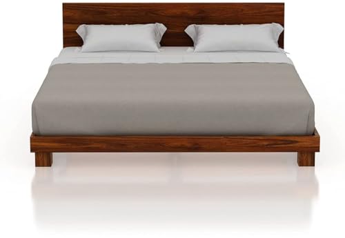 Image of Bed Solid Sheesham Wood for Your Bedroom | Solid Wood Queen Bed Finish Color - Natural Finish