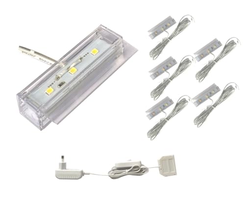 ACCE Illuminazione da pavimento in vetro a LED, illuminazione di bordo in vetro, illuminazione per vetrina, illuminazione per scaffali, 2D o 3D in kit,colore della luce bianco caldo, alimentazione