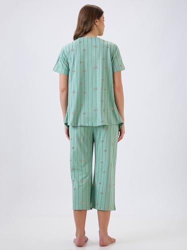 Image of AV2 Women's Cotton Printed Maternity & Feeding Night Suit Set of Top & Relaxed Capri Nursing Night Dress -2124