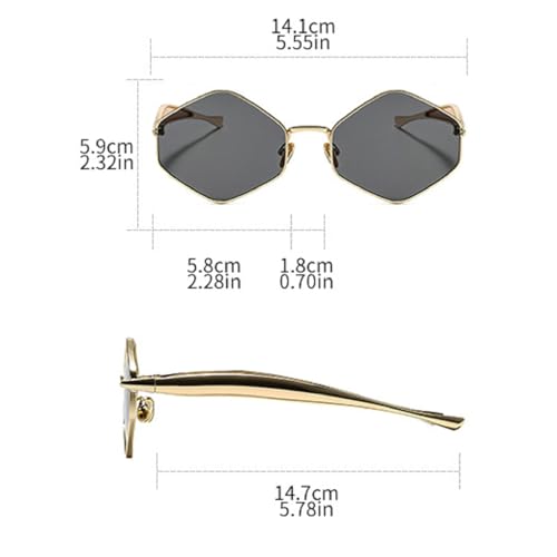 Retro Polygon Sunglasses for Women Men Trendy Hexagon Gold Sun Glasses Metal Frame Shades UV400 Protection4