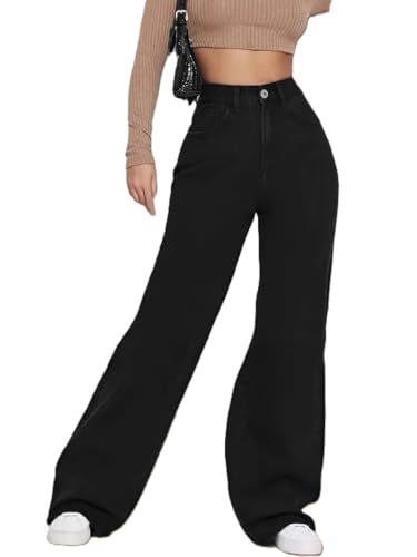 Image of THIRD QUADRANT Women Wide Leg Jeans with high Waist || Black Jeans for Women || Flared Jeans for Women