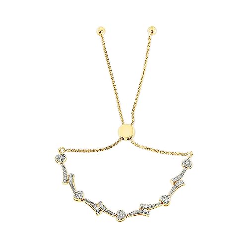 Haus of Brilliance 14K Yellow Gold Plated .925 Sterling Silver Round-Cut Diamond Accent Bolo Bracelet (I-J Color, I2-I3 Clarity) - 6" to 9" Adjustable