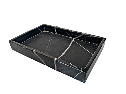 AIRAM HOME Charola de Mármol Natural para Joyas, Cosméticos, Perfumes, Toallas, Bandeja Organizadora. Negro Monterrey, 27cm x 17cm.