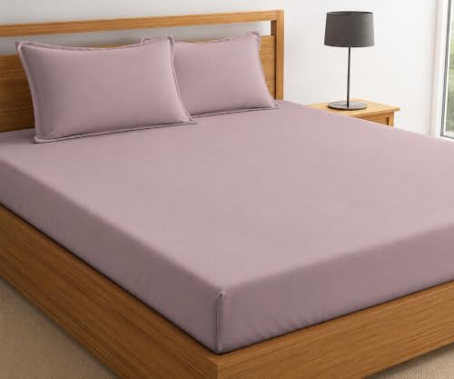 Image of RD TREND Premium Elastic Fitted Solid Bedsheet for Double Bed King Size(78x72x8 Inches) with 2 Pillow Covers Size (18x28 Inches) Color-Mauve Rose