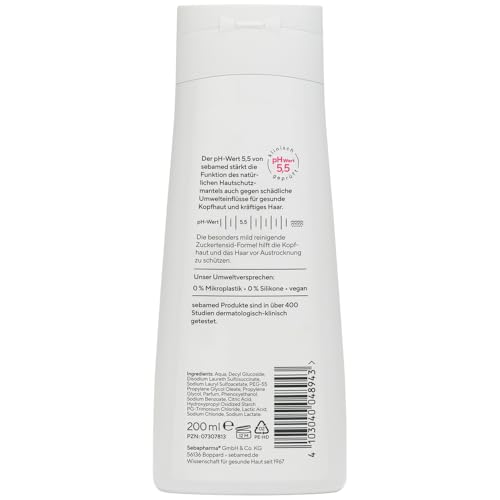 SEBAMED Every-Day Shampoo 200 ml, Haarshampoo für Damen und Herren, für die tägliche Haarwäsche, besonders mild durch Zuckertensidformel, mehr Fülle und Glanz, ohne Mikroplastik, MADE in Germany – Bild 3