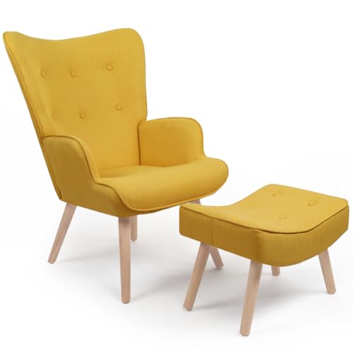 IDMarket - IVAR Sillón escandinavo con reposapiés amarillo