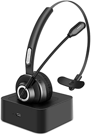 Giveet Bluetooth Headset for Cell Phones, Trucker Wireless Headset with Noise Cancelling Microphone, Charging Dock, Mute Function, 17h Talking Time for Home Office Call Center Skype Telephone PC