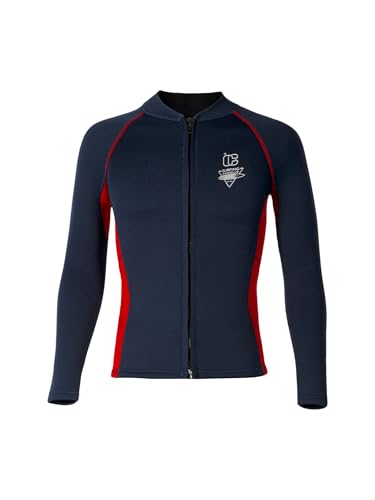 Eandarui Men 3mm Neoprene Long Sleeve Swim Tops Wetsuit Swimsuit Diving Surfing Suit Zipper Stretchy Jacket Dark Blue Small