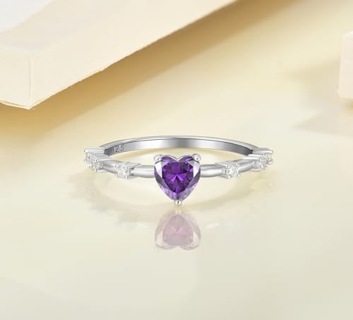 Promise Ring for Women 925 Sterling Silver Heart Birthstone Rings Engagement Anniversary Ring Band Jewelry Size 6-94