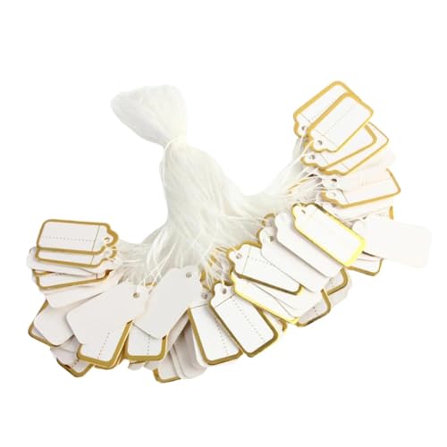 Etiquetas de precio en blanco para joyería de papel dorado de alta densidad con hilo, 1500 u