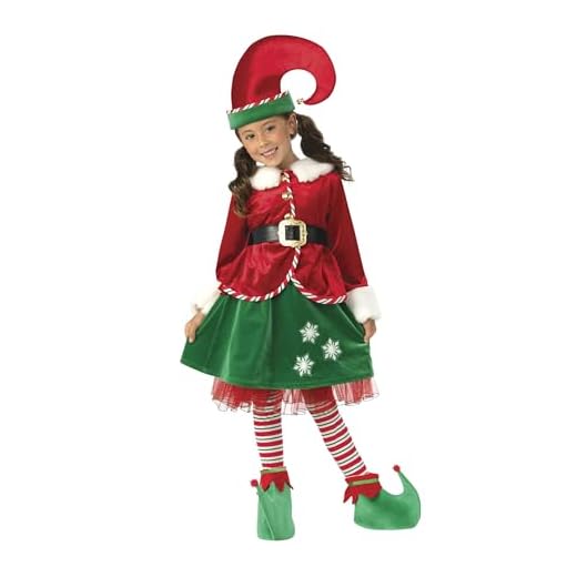Rubies Disfraz Elfo Girl Deluxe para niñas, Chaqueta con falda, cinturón, gorro, calentadores y cubrezapatos, Elfos navideños, Duendes para Navidad, fiestas, funciones escolares (Talla XXS 3-4 AÑOS)