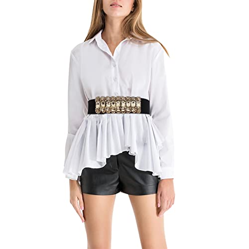 Ceinture Obi pour Ceintures Larges élastiques perlées de Cristal de Mode de Femmes pour Le Quotidien (Gold, One Size)