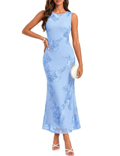 GRACE KARIN Women's Summer Floral Mesh Wedding Guest Dresses Baby Blue XL - image 1