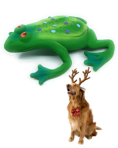 Large Squeaky Frog Dog Toys. 100% Natural Rubber (Latex) Free from Harmful Chemicals Handpainted Best Dog Toy for Large Breeds
