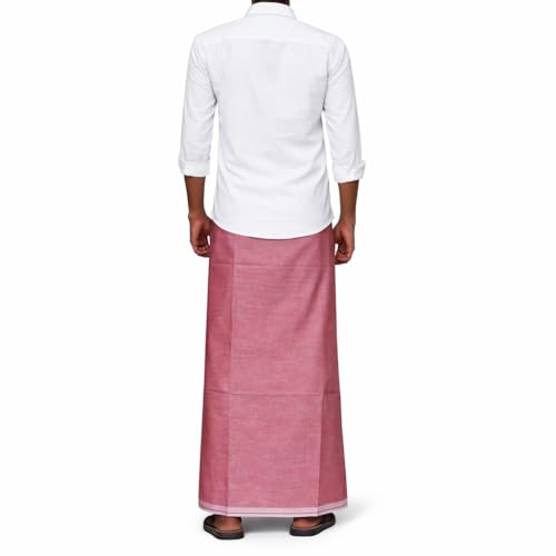 Image of Pure Cotton Dhoti for Men (1.28 x 1.87 m) | Solid Panchalu with Varied Small Color Border | Kerala Cotton Veshti, Khadi Dhoti | Lightweight Pooja & Temple Wear