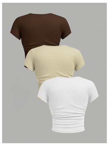 Image of SOLY HUX Girl's Basic Crop Top Set Crew Neck Short Sleeve T-Shirts 3 Packs Casual Summer Fitted Tees