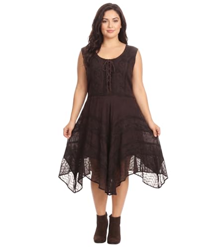 Image of Sakkas Sundara Stonewashed Rayon Embroidered Mid Length Dress