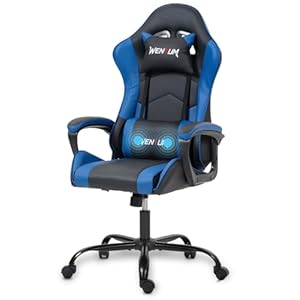 Gaming Chair Leather Ergonomic Computer Chair for Adults – High Back, Headrest, Massage Lumbar Support, Height Adjustbale Seat – Desk Video Game Chair for Home and Office, Blue