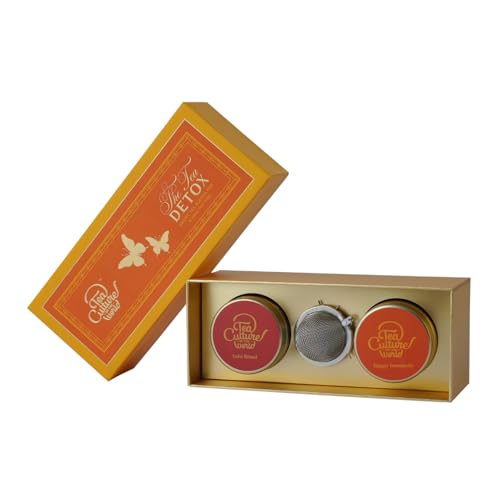 Image of Tea Culture of the World The Tea Detox Wellness Gift Set | Tulsi Ritual & Happy Immunity Whole Leaf Loose Teas | Tulsi, Turmeric & Ginger Blends | Mesh Infuser Included | 2 x 25 g
