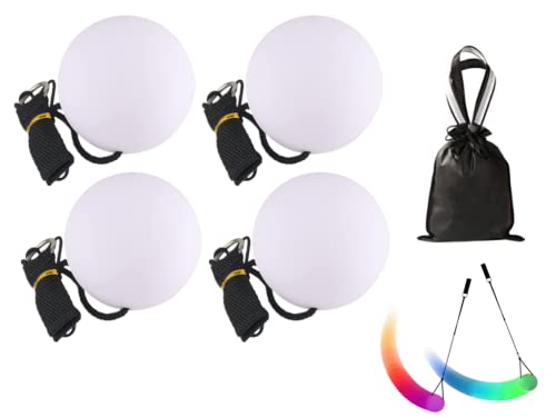 Kellegour 4 Stück LED-Poi-Set,LED Poi Bälle,mit Regenbogenfarben und Strobe-Effekt,Spiral Pois,Soft Spinning POI Spielzeug Set,Soft-Pois für Kinder,für Tanzen,Lichtshow,Rave,für Anfänger und Profis