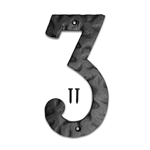 Image of NACH House Numbers for Outside, 6 inch Black Address Numbers for House - Number 3 - Rustic Numbers for Outside with Mounting Hardware