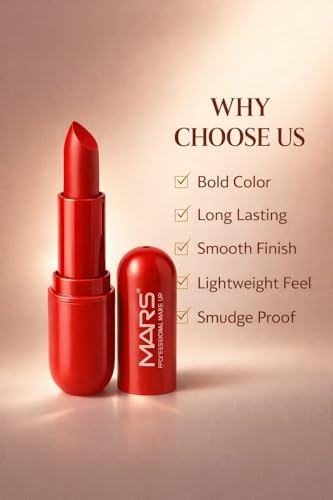 Image of Mars-Matte Creamy Lipstick | Non-drying, Highly pigmented Lipstick | Shade- multisades, 3.8gm| (CROCK RED)