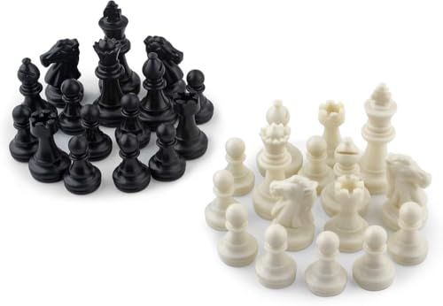 Image of Royaldeals 32 Chess Pieces Only Magnetic Plastic Peices 16 Black and 16 White Peices