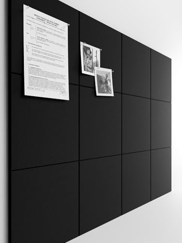 Bumusty Large Cork Board 47'x35' Alternative - 12 Pack Felt Wall Tiles with 70 Safe Removable Adhesive Tabs, 30 Pushpins, Cork Boards for Walls Pin Board Bulletin Board Office Decor (Black)