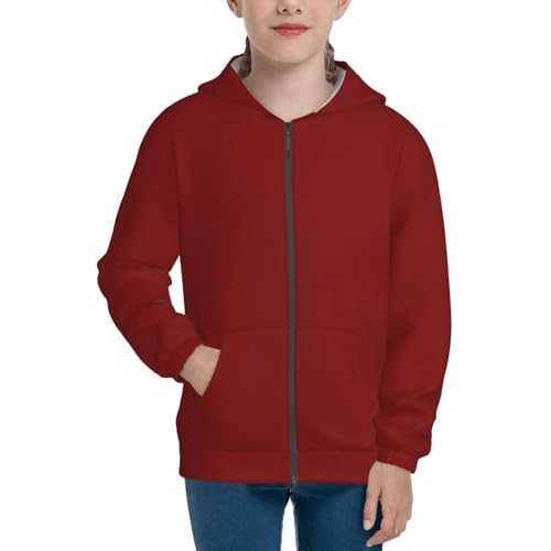 Maroon Kid Hoodies Boys Zip Up Sweatshirts Girls Pullover with Pocket3