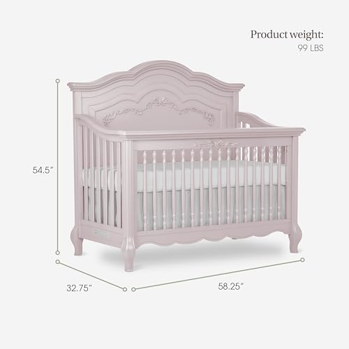 Image of Evolur Aurora 5-in-1 Convertible Full Size Baby Crib, Blush Pink