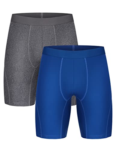 COOrun Lot de 2 boxers de compression pour homme - Séchage rapide, gris/bleu, XXL Cover