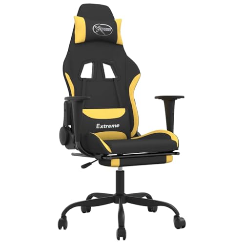 Silla de juego con masaje y reposapiés tela negra y amarilla,345484