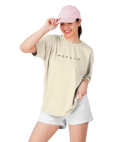 Image of Women's Casual Printed Round Neck Loose Fit Tshirt - Oversized Longline Drop Shoulder Tops for Women