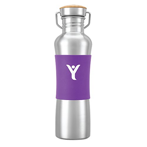 DYLN Living Water Bottle - Alkaline Antioxidant water with VitaBead Diffuser Bamboo Cap and Silicone Sleeve Grip (750ml, Increases pH up to 9+)-Matte Royal Purple